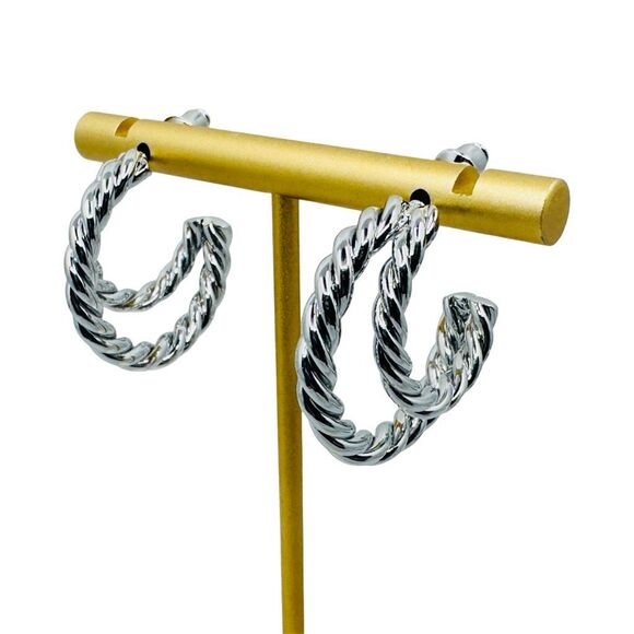 Rachel Zoe Curateur x Rendor Victoria White Gold-Plated Double Hoop Earrings - Picture 1 of 6